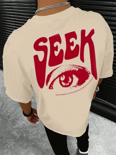 SEEK Letter Print Short Sleeve T-Shirt For Men, Summer Casual Athletic Crew Neck Top For Daily Wear