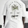 Summer Vibes Coconut Trees Print Crew Neck Short Sleeve T-Shirt - Soft Knitted Fabric, Slight Stretch, Patterned Alphabets Design, Casual Fashion Top for Men - Hand Wash or Professional Dry Clean, Perfect for Daily Wear