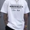 Free shipping special for you Exclusive offer Stylish Brooklyn Letter Print T-Shirt - Men's Casual Short Sleeve Round Neck Polyester & Elastane Blend Tee - Machine Washable, Breathable, Comfortable Summer Wear for Outdoor Activities