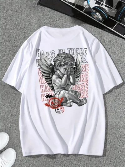 Vibrant Crying Angel Graphic Print Tee - Men's Summer Casual Short Sleeve Athletic Crew Neck Top for Daily Wear, Comfortable and Breathable