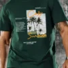 " Summer" Landscape Creative Print Men's Short Sleeve T-Shirt, Casual Round Neck Top, Versatile And Comfortable Tee, Spring& Summer Collection