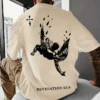 Men's Stylish Crew Neck T-Shirt - Comfortable Fit, Modern Winged Man Falling Print Design, Breathable Fabric, Relaxed Style for Casual Wear - Unique Graphic Tee for Fashion-Conscious Men