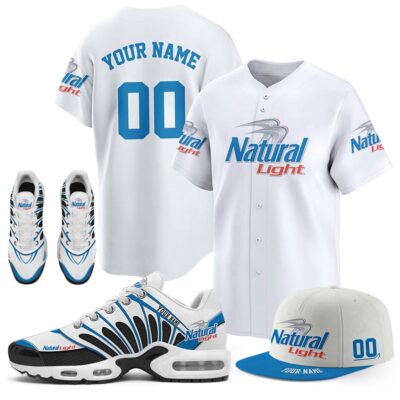 Combo Natural Light Custom Name Combo Jersey Sneakers And Hat