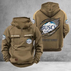 Personalized Busch Light Multi-Pockets Zip-Up Hoodie