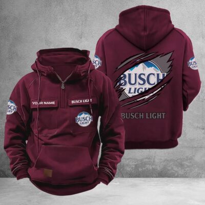 Personalized Busch Light Multi-Pockets Zip-Up Hoodie