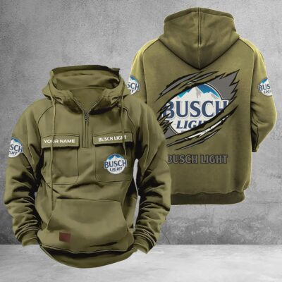 Personalized Busch Light Multi-Pockets Zip-Up Hoodie