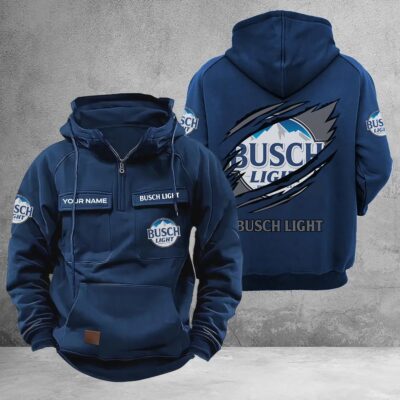 Personalized Busch Light Multi-Pockets Zip-Up Hoodie