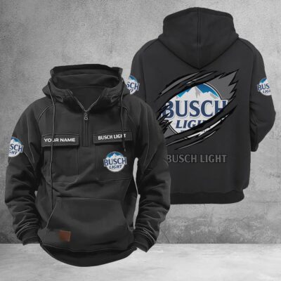 Personalized Busch Light Multi-Pockets Zip-Up Hoodie