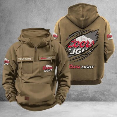 Personalized Coors Light Multi-Pockets Zip-Up Hoodie