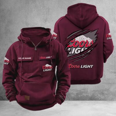 Personalized Coors Light Multi-Pockets Zip-Up Hoodie