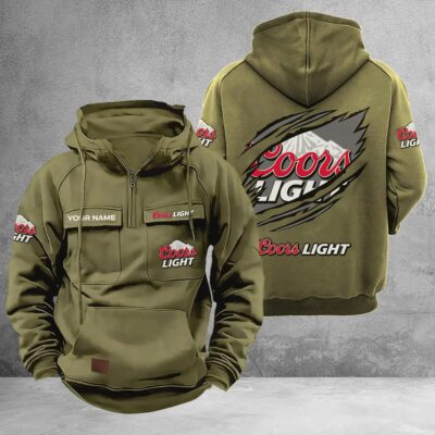 Personalized Coors Light Multi-Pockets Zip-Up Hoodie