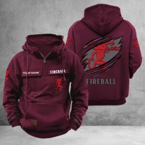 Personalized Fireball Multi-Pockets Zip-Up Hoodie