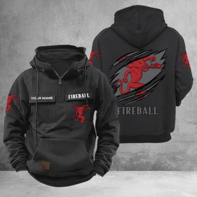 Personalized Fireball Multi-Pockets Zip-Up Hoodie