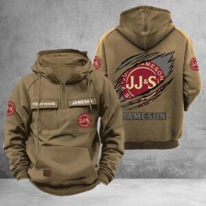 Personalized Jameson Multi-Pockets Zip-Up Hoodie