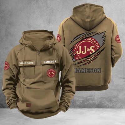 Personalized Jameson Multi-Pockets Zip-Up Hoodie