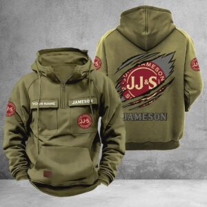 Personalized Jameson Multi-Pockets Zip-Up Hoodie