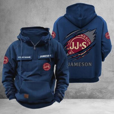 Personalized Jameson Multi-Pockets Zip-Up Hoodie