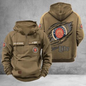 Personalized Miller Lite Multi-Pockets Zip-Up Hoodie