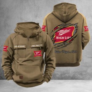 Personalized Miller High Life Multi-Pockets Zip-Up Hoodie