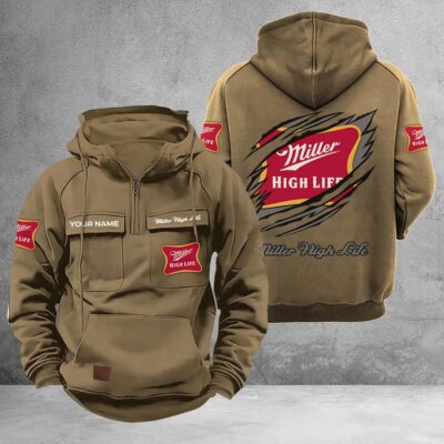 Personalized Miller High Life Multi-Pockets Zip-Up Hoodie