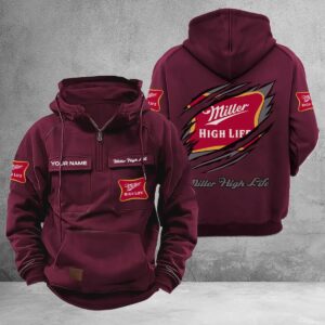 Personalized Miller High Life Multi-Pockets Zip-Up Hoodie